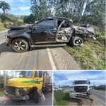 SC-390 EM LAURO MULLER/SC. Condutor de caminhonete faz ultrapassagem indevida e provoca acidente envolvendo caminhões.
